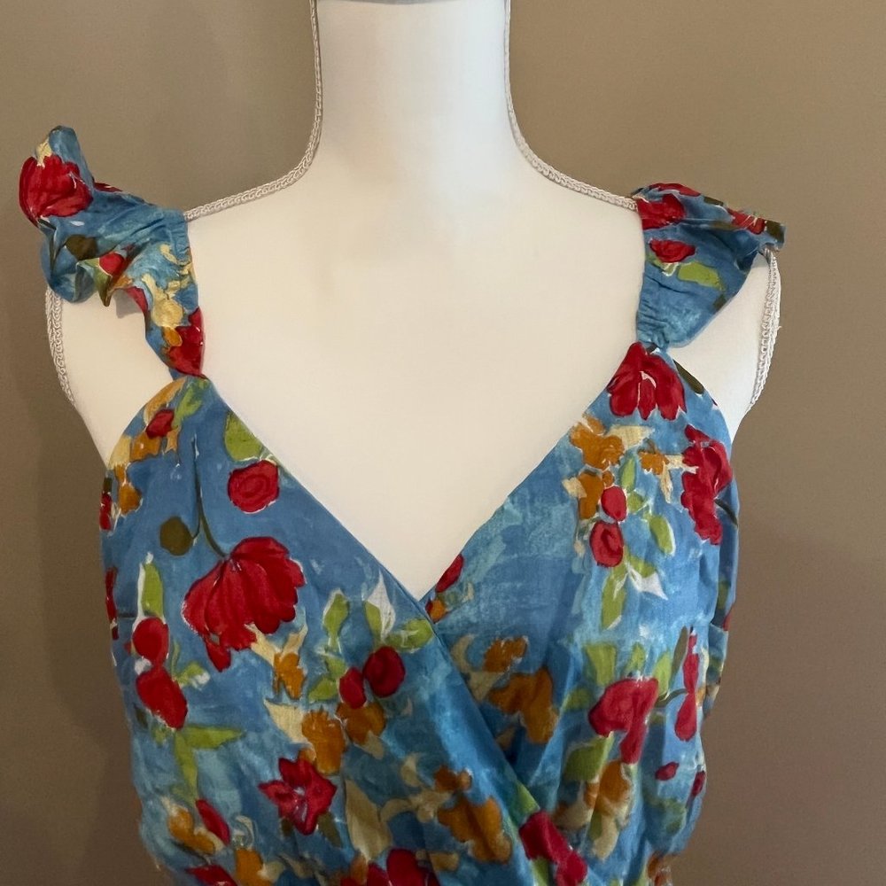 LC LAUREN CONRAD floral WRAP DRESS sleeveless BELT blue SIZE xxl - Picture 13 of 13
